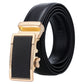 Men's leather automatic buckle belt with rose-gold rectangular buckle and black inset
