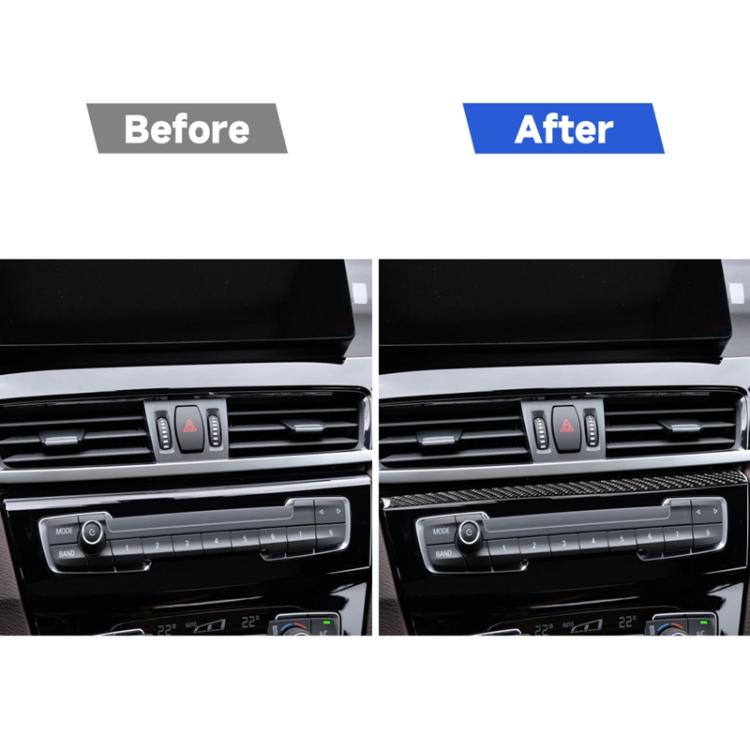 Carbon fiber-look radio panel upper trim installed on car dashboard center stack