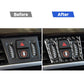 Car dashboard control area with carbon-fiber trim sticker frame around buttons