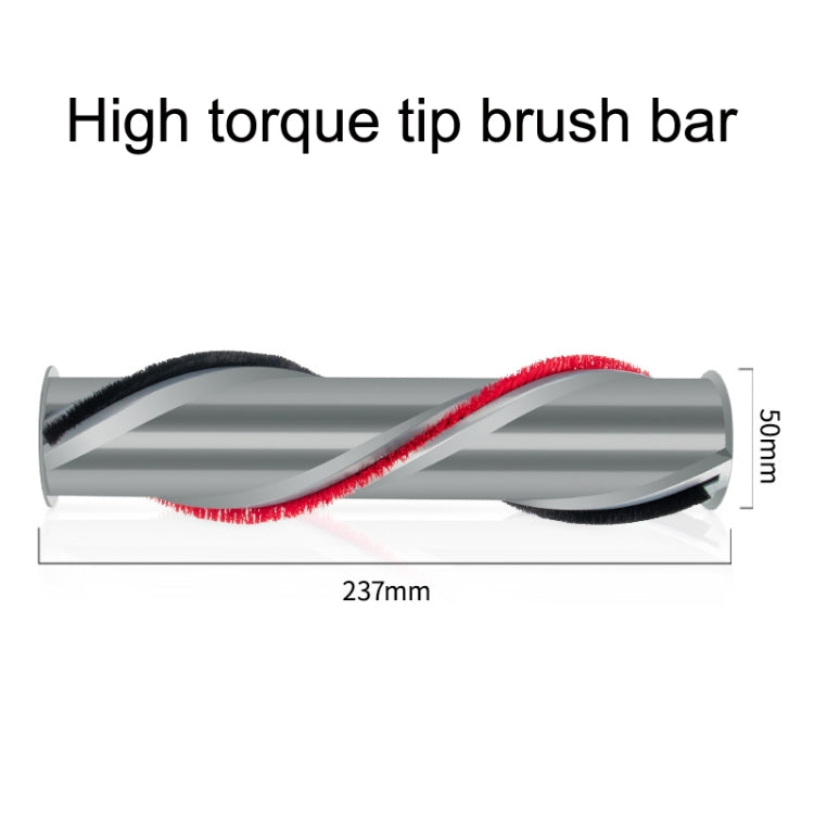 Direct drive roller brush with red bristle bar and black edge guards, vacuum attachment