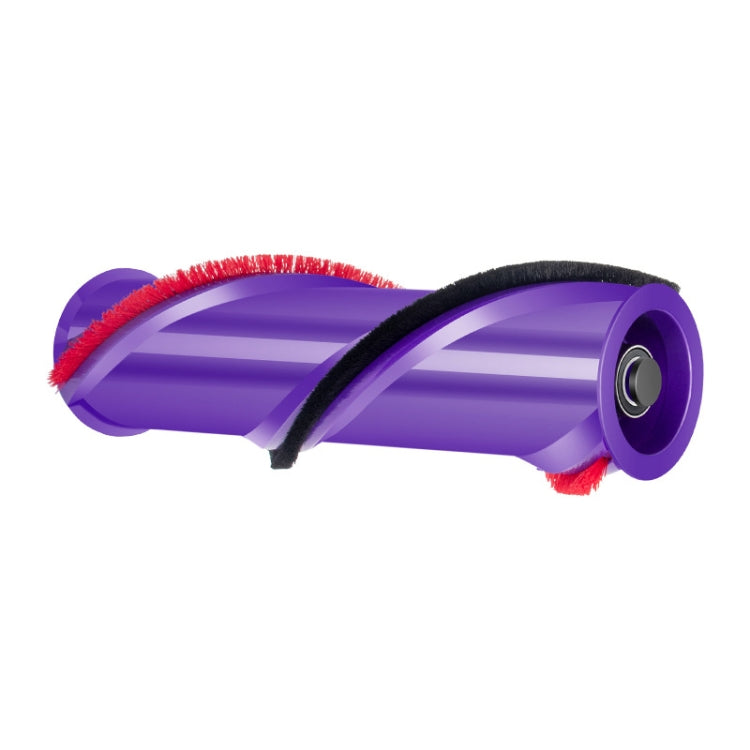 Purple roller brush nozzle with red bristles and a black bumper strip, vacuum attachment