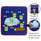 Blue felt story board with frog and dragonfrog pieces; close-ups of backing felt