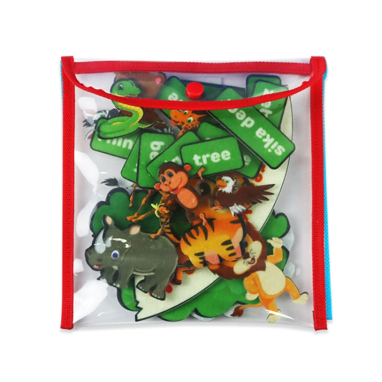 Red felt animal play pouch with jungle character pieces for early learning