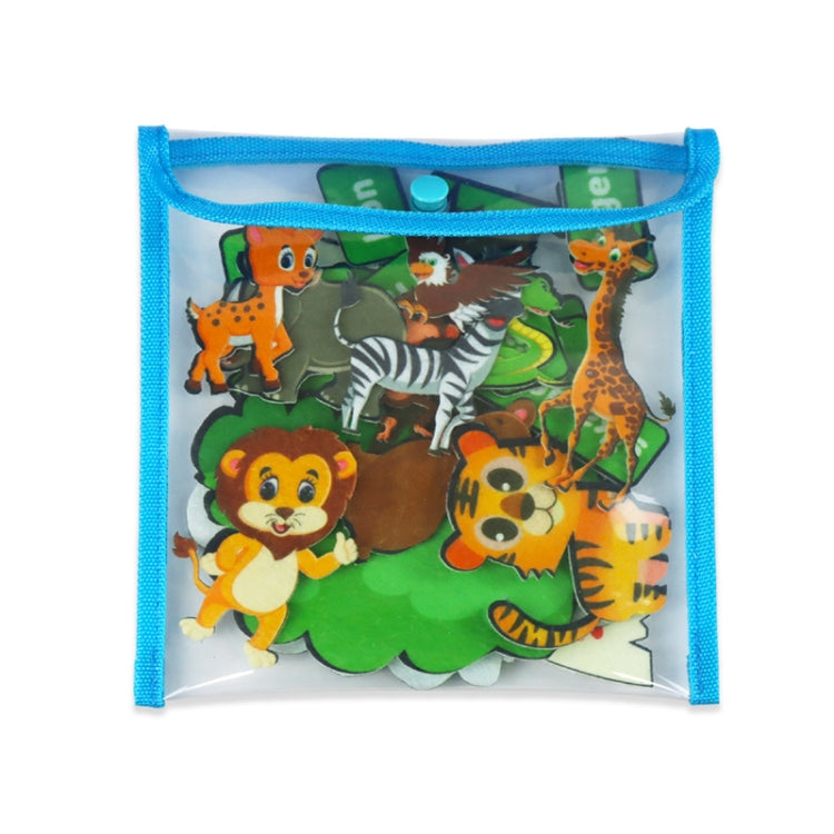 Blue felt animal play pouch with jungle animal character pieces for early learning