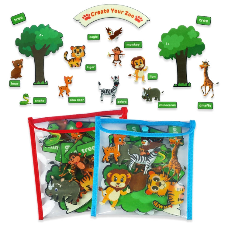 Felt animal cutouts for zoo jungle stories, with two color storage pouches