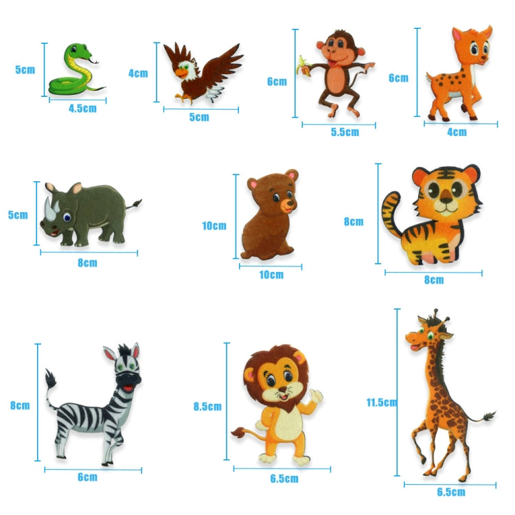Assorted zoo animal felt cutouts—snake, tiger, zebra, and more
