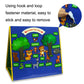Blue felt zoo activity board with hook-and-loop fastener and animal cutouts