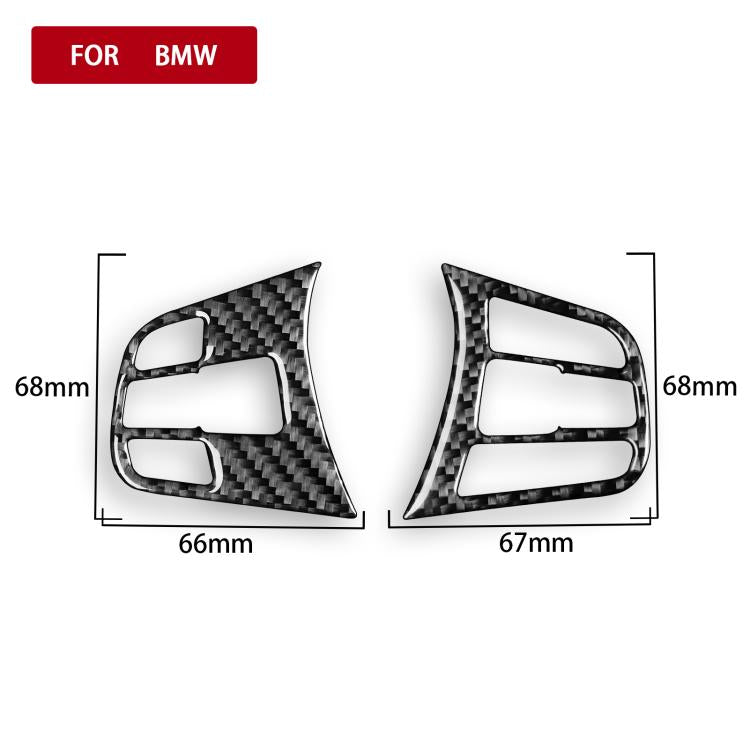 BMW steering wheel button sticker set with carbon-fiber pattern and size markings