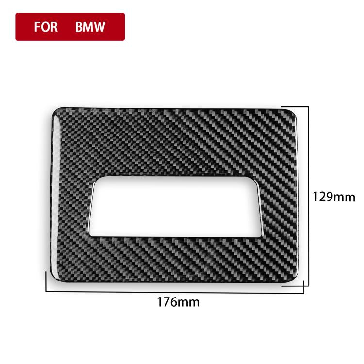 Carbon fiber-look seat storage sticker with centered rectangular cutout opening