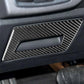 Installed carbon fiber-look sticker on seat panel storage handle with rectangular cutout