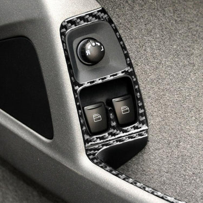 Right-hand drive window switch panel trim sticker set, black carbon-fiber style