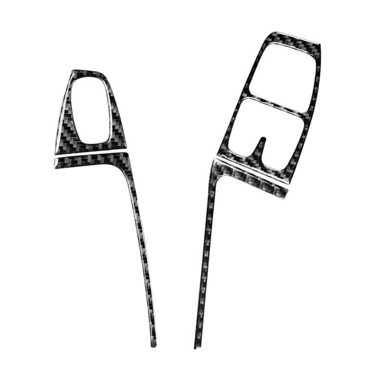 Right-hand drive door handle trim sticker pair in black carbon-fiber style