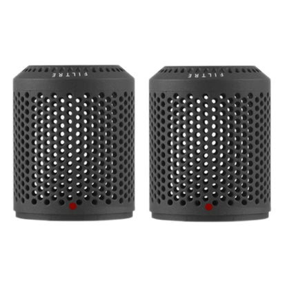 Dark gray mesh outer filter cover, cylindrical perforated grille with small red dot