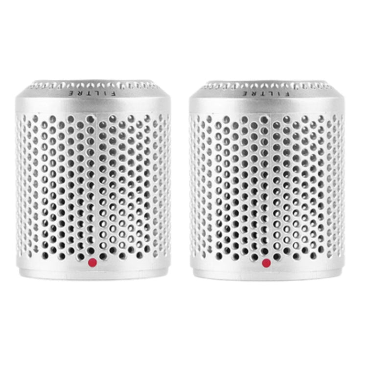 Silver mesh outer filter cover, cylindrical perforated grille with small red dot