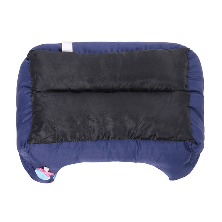 Square pet kennel cushion shown from the top, with dark inner panel and blue outer sides