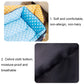 Pet kennel cushion detail: blue polka-dot inner with dark bottom fabric texture