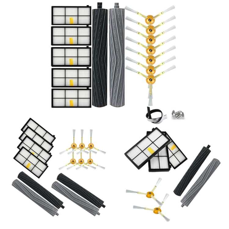 Robot vacuum accessory set with multiple filters, roller brushes, and side brush