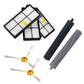 Robot vacuum accessory set with stacked filters, side brush, and two main roller brushes