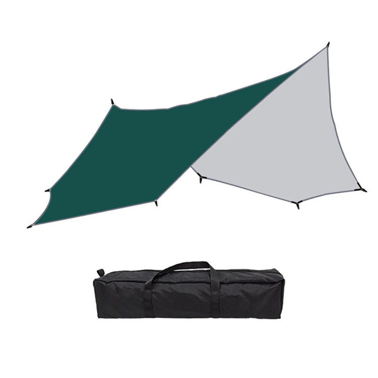 Octagonal canopy tent with dark green panel over light gray tarp and included carry bag