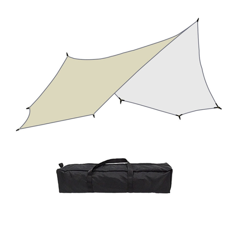 Octagonal canopy tent with khaki panel and light gray side panels plus carry bag