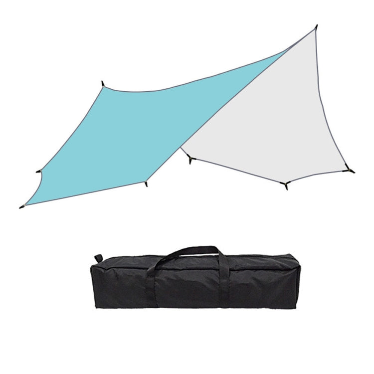 Octagonal canopy tent with light blue panel and light gray side panels plus carry bag