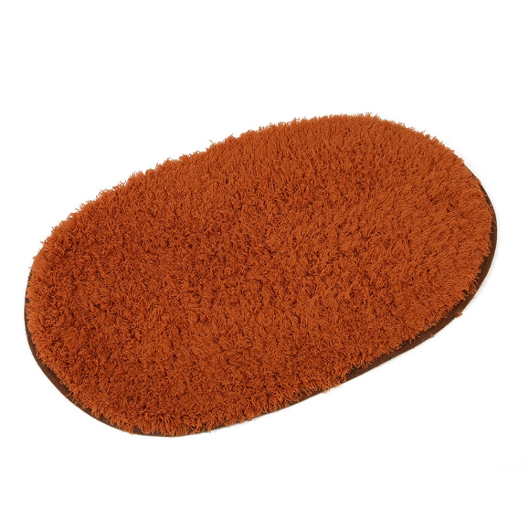Brown oval plush pet bed pad with thick fuzzy pile
