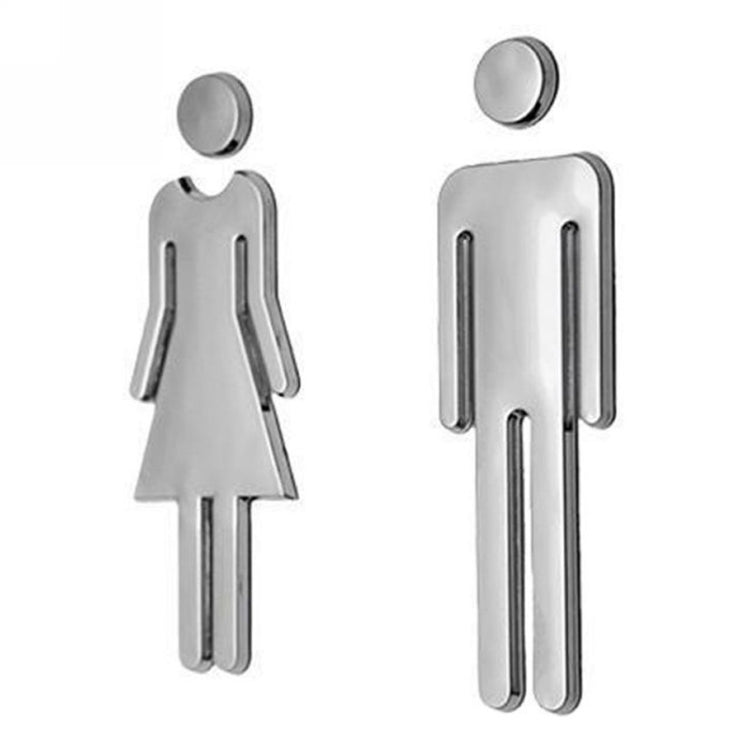 Restroom wall signs set: chrome female and male pictograms, 12cm, 2 pieces