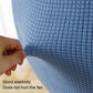 Blue woven fabric fan cover, elastic material detail at the seam