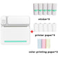 White inkless pocket printer with teal status bar plus 5 sticker and 5 paper rolls