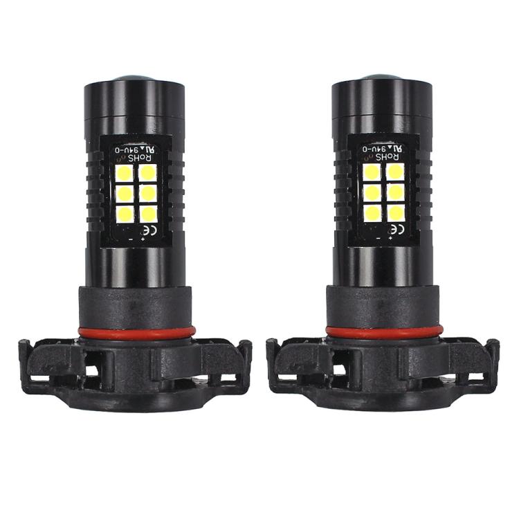 Pair of PSX24W LED fog lamp bulbs with black housing and red ring