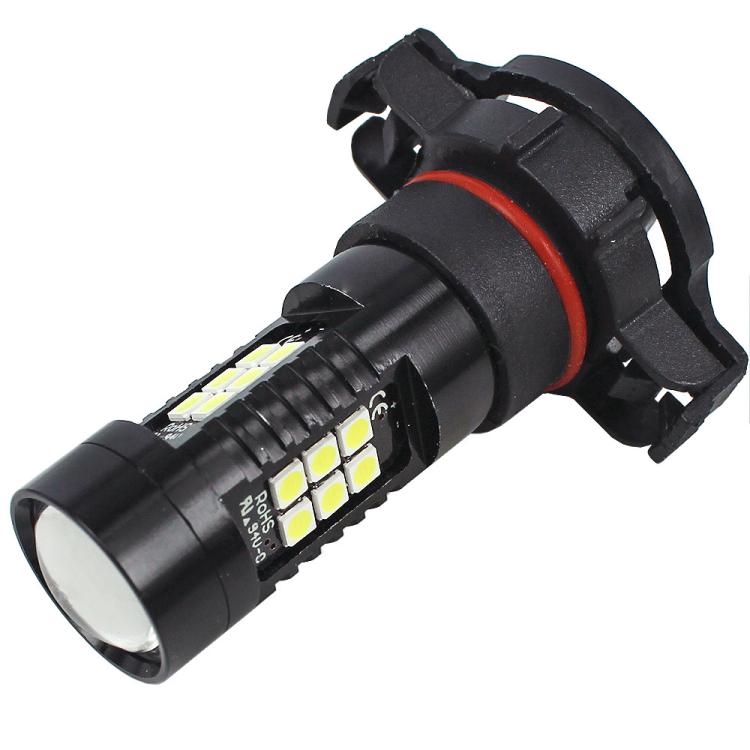 PSX24W LED fog lamp bulb angled view with black housing and red ring