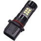 Rotated view of black P13W LED fog lamp bulb with red band and LED chips