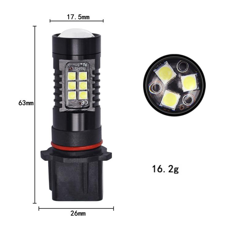 Pair of black P13W LED fog lamp bulbs with red ring and multi-LED face
