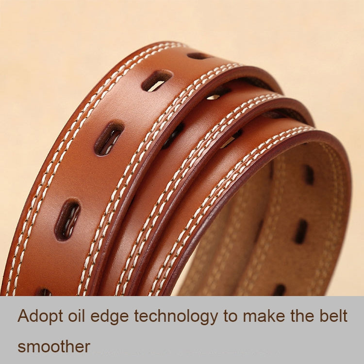 Brown leather belt with layered design and oval cutout holes