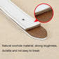 White leather belt end with brown edge seam and pin hole