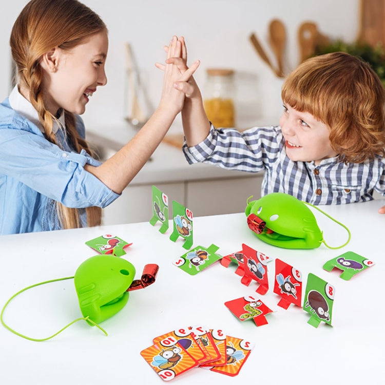 Green frog tongue-out desktop game toy for parent-child play, with cards and pieces