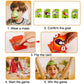 Game instruction cards showing steps with frog tongue-out mask and matching targets