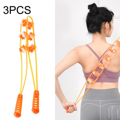 Orange two-wheel back pull massager with curved handles and roller wheels set