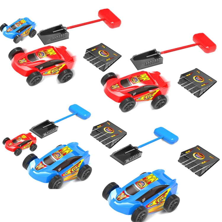 Red and blue rocket race cars with red/blue launchers and multiple black ramp pads