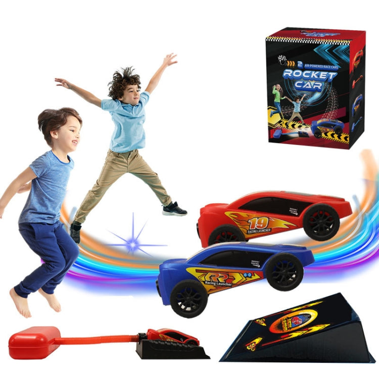 Rocket Car set box with red and blue race cars, launcher, and black jump ramp pad
