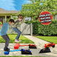 Outdoor rocket race car toy with pedal launcher and black jump ramp pad