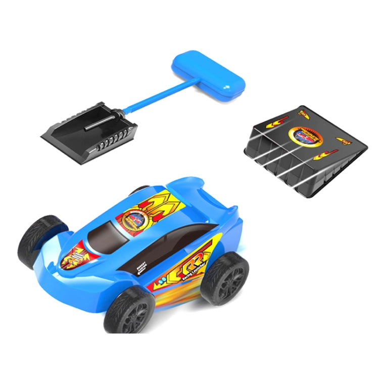 Blue rocket race car with blue pedal launcher and black jump ramp pad
