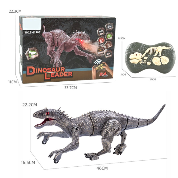Dinosaur toy set in box with gray T-rex model and bone-themed controller