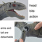 Gray mechanical T-rex toy head and red eye with detachable arms and tail