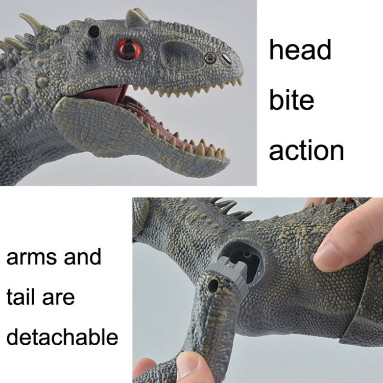 Gray mechanical T-rex toy head and red eye with detachable arms and tail