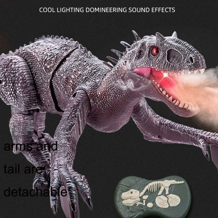 Gray mechanical T-rex toy with red eyes, mouth glow smoke effect, and bone controller