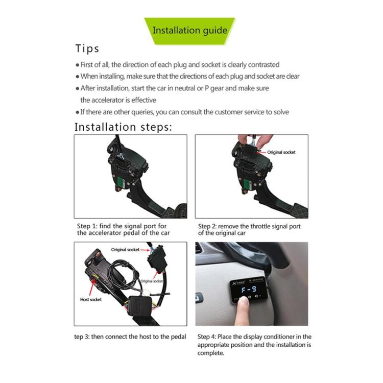 Installation guide for electronic throttle controller showing wiring and socket connection steps