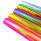 Candy-colored self-adhesive PVC vinyl roll with layered rainbow metallic stripes