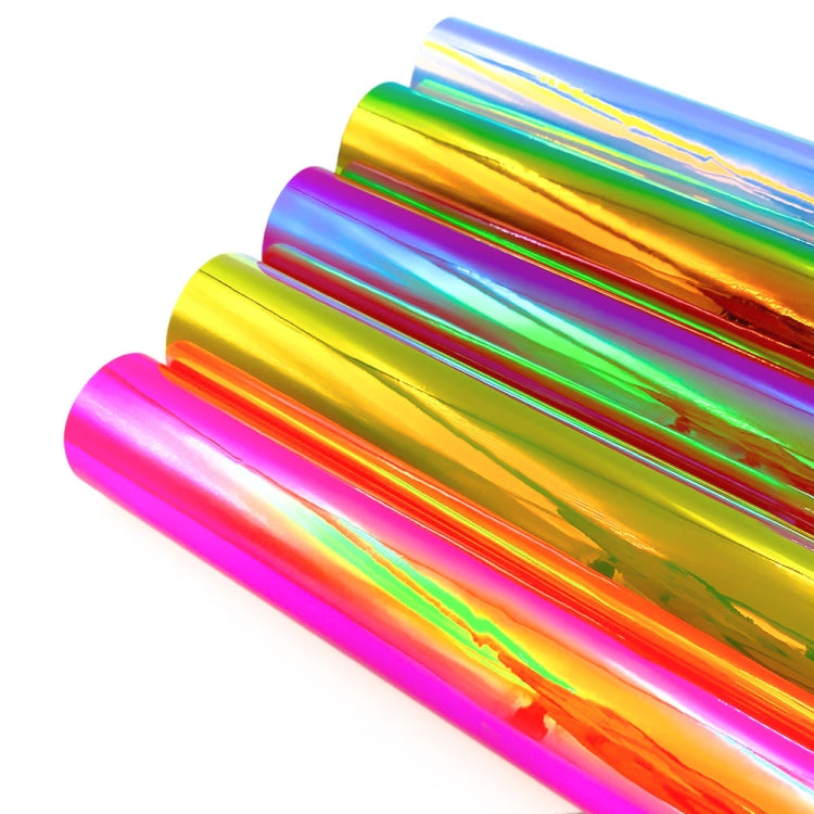 Candy-colored self-adhesive PVC vinyl roll with layered rainbow metallic stripes