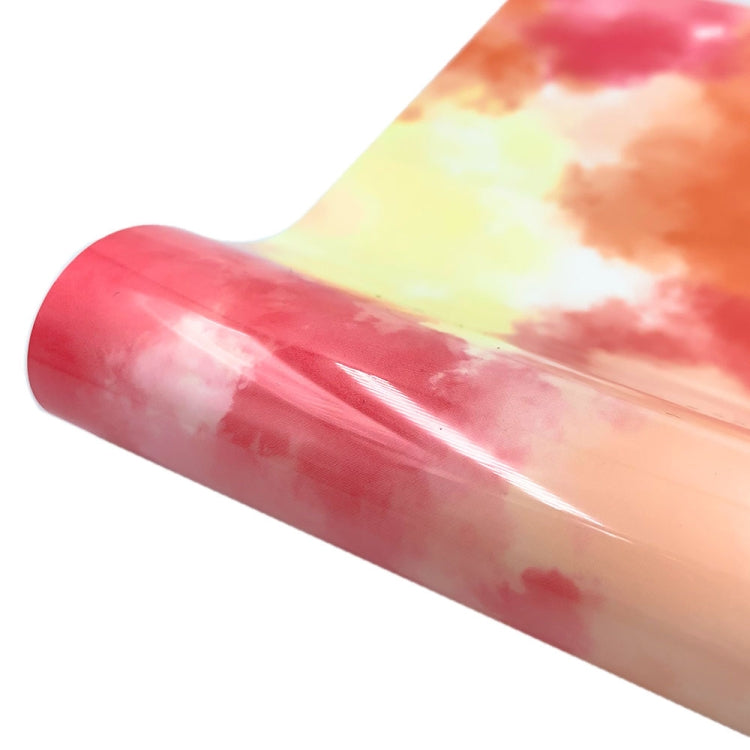 Watercolor tie-dye heat transfer vinyl roll, red, orange and yellow cloud pattern